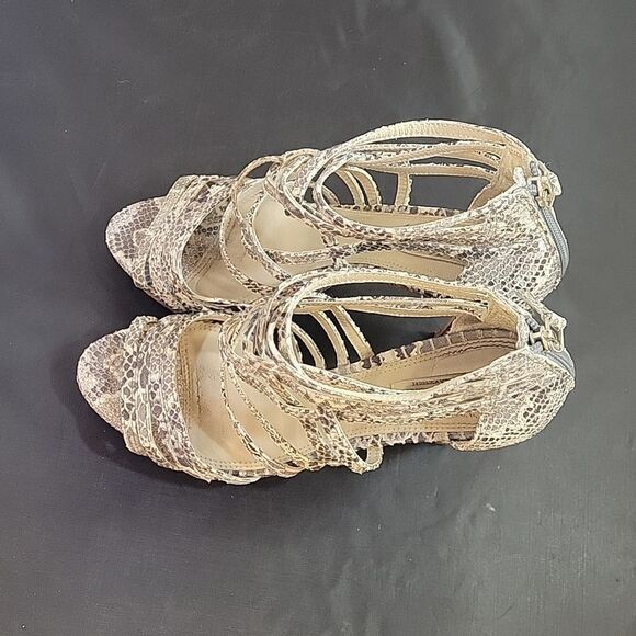 WOMEN"S POUR LA VICTOIRE SNAKESKIN LEATHER OPEN TOE HIGH HEEL STILETTOS SANDAL - Picture 5 of 12